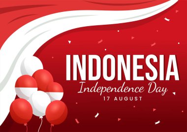 Endonezya Bağımsızlık Günü Vektör İlülasyonu 17 Ağustos 'ta Endonezya Bayrağının Düz El Çizim Şablonu' nda Kırmızı ve Beyaz 'ı Yükseltmesiyle