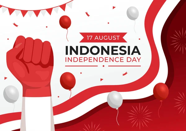 stock vector Indonesia Independence Day Vector Illustration on 17 August with Indonesian Flag Raising the Red and White in Flat Cartoon Hand Drawn Templates
