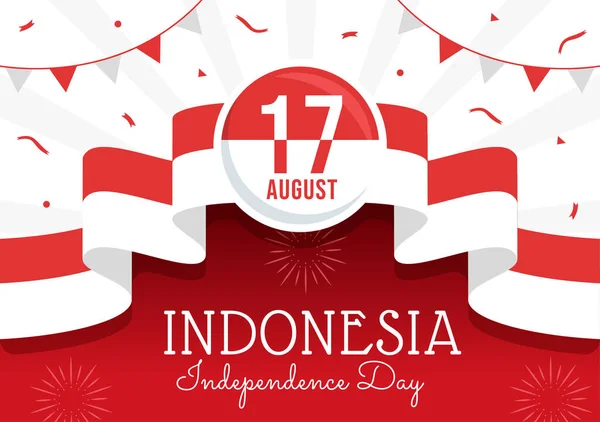 stock vector Indonesia Independence Day Vector Illustration on 17 August with Indonesian Flag Raising the Red and White in Flat Cartoon Hand Drawn Templates