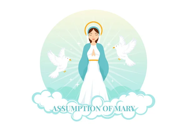Założenie Mary Wektor Ilustracja Uroczystości Najświętszej Maryi Panny Gołębi Niebie — Wektor stockowy