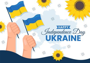 Ukrayna 'nın Ulusal Bayram Düz El Çizim Şablonlarında Ukrayna Bayrağı Arkaplanıyla 24 Ağustos Bağımsızlık Günü Vektör İllüzyonu