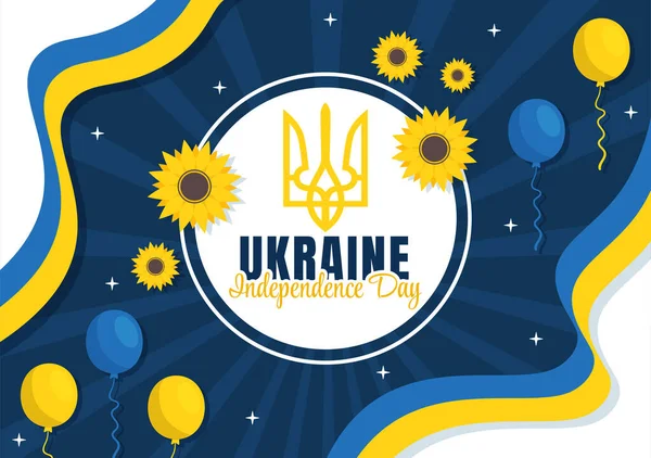 ウクライナ独立記念日ベクトルイラスト8月24日ウクライナ国旗を背景にナショナルホリデーフラット漫画ハンドドローテンプレート — ストックベクタ