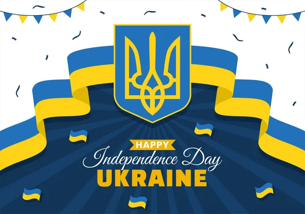 ウクライナ独立記念日ベクトルイラスト8月24日ウクライナ国旗を背景にナショナルホリデーフラット漫画ハンドドローテンプレート — ストックベクタ