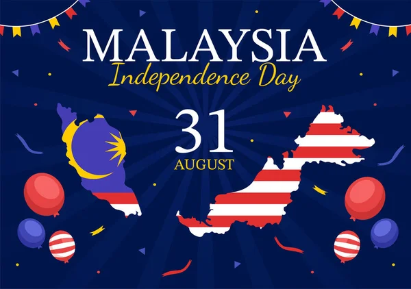 stock vector Malaysia Independence Day Vector Illustration on 31 August with Waving Flag in National Holiday Flat Cartoon Hand Drawn Background Templates