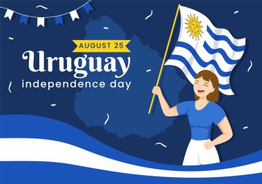 Uruguay Bağımsızlık Günü Vektör İlülasyonu 25 Ağustos 'ta Ulusal Bayram Düz El Çizim Şablonlarında Sallanan Bayrak
