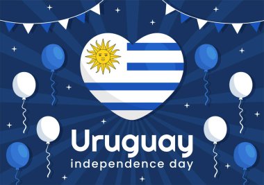 Uruguay Bağımsızlık Günü Vektör İlülasyonu 25 Ağustos 'ta Ulusal Bayram Düz El Çizim Şablonlarında Sallanan Bayrak