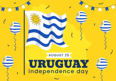 Uruguay Bağımsızlık Günü Vektör İlülasyonu 25 Ağustos 'ta Ulusal Bayram Düz El Çizim Şablonlarında Sallanan Bayrak