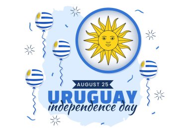 Uruguay Bağımsızlık Günü Vektör İlülasyonu 25 Ağustos 'ta Ulusal Bayram Düz El Çizim Şablonlarında Sallanan Bayrak