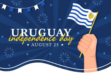 Uruguay Bağımsızlık Günü Vektör İlülasyonu 25 Ağustos 'ta Ulusal Bayram Düz El Çizim Şablonlarında Sallanan Bayrak