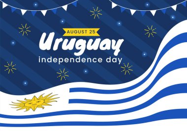 Uruguay Bağımsızlık Günü Vektör İlülasyonu 25 Ağustos 'ta Ulusal Bayram Düz El Çizim Şablonlarında Sallanan Bayrak