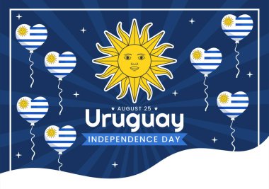 Uruguay Bağımsızlık Günü Vektör İlülasyonu 25 Ağustos 'ta Ulusal Bayram Düz El Çizim Şablonlarında Sallanan Bayrak