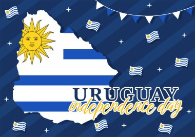 Uruguay Bağımsızlık Günü Vektör İlülasyonu 25 Ağustos 'ta Ulusal Bayram Düz El Çizim Şablonlarında Sallanan Bayrak