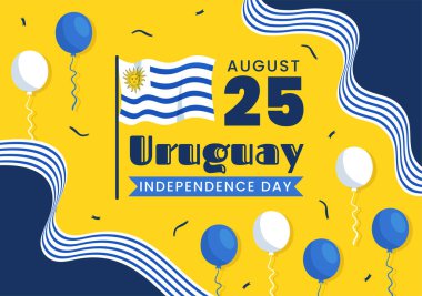 Uruguay Bağımsızlık Günü Vektör İlülasyonu 25 Ağustos 'ta Ulusal Bayram Düz El Çizim Şablonlarında Sallanan Bayrak