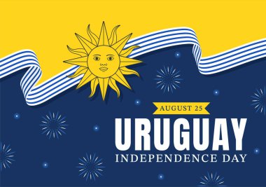 Uruguay Bağımsızlık Günü Vektör İlülasyonu 25 Ağustos 'ta Ulusal Bayram Düz El Çizim Şablonlarında Sallanan Bayrak