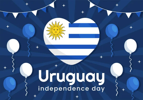 Uruguay Bağımsızlık Günü Vektör İlülasyonu 25 Ağustos 'ta Ulusal Bayram Düz El Çizim Şablonlarında Sallanan Bayrak