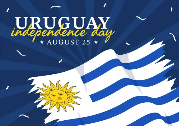 Uruguay Bağımsızlık Günü Vektör İlülasyonu 25 Ağustos 'ta Ulusal Bayram Düz El Çizim Şablonlarında Sallanan Bayrak