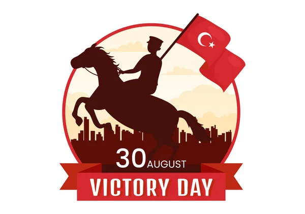 8月30日土耳其胜利日矢量图解与Zafer Bayrami庆祝平板漫画手绘背景模板 — 图库矢量图片