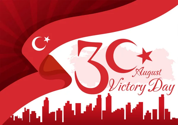 8月30日土耳其胜利日矢量图解与Zafer Bayrami庆祝平板漫画手绘背景模板 — 图库矢量图片