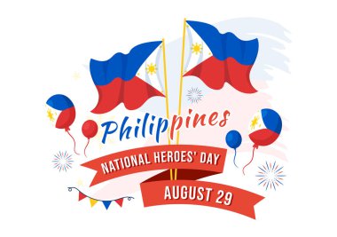 Mutlu Filipinler Ulusal Kahramanlar Günü Vektör İlülasyonu Kahraman Kutlama Düz El Çizim Arkaplan Şablonu 'nda Sallanan Bayrak