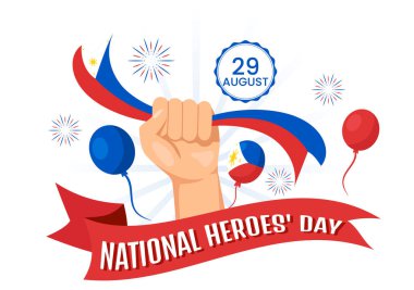 Mutlu Filipinler Ulusal Kahramanlar Günü Vektör İlülasyonu Kahraman Kutlama Düz El Çizim Arkaplan Şablonu 'nda Sallanan Bayrak