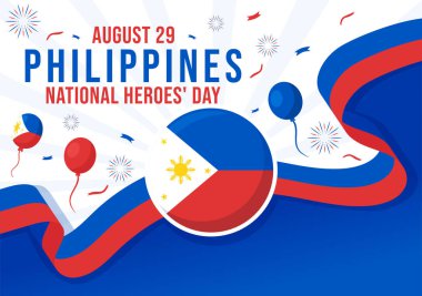 Mutlu Filipinler Ulusal Kahramanlar Günü Vektör İlülasyonu Kahraman Kutlama Düz El Çizim Arkaplan Şablonu 'nda Sallanan Bayrak