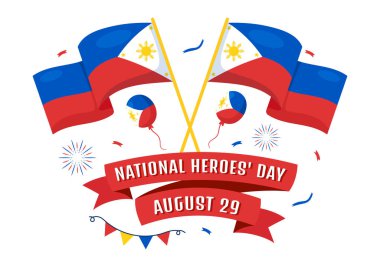 Mutlu Filipinler Ulusal Kahramanlar Günü Vektör İlülasyonu Kahraman Kutlama Düz El Çizim Arkaplan Şablonu 'nda Sallanan Bayrak