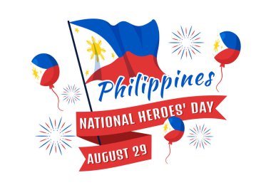 Mutlu Filipinler Ulusal Kahramanlar Günü Vektör İlülasyonu Kahraman Kutlama Düz El Çizim Arkaplan Şablonu 'nda Sallanan Bayrak