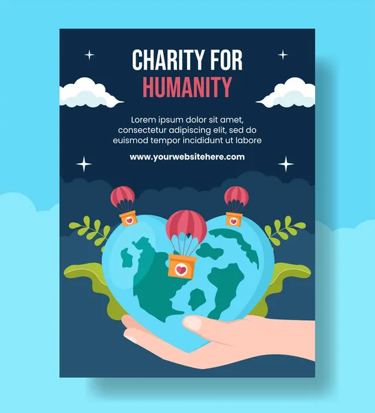 Всемирный День Гуманитарной Помощи Вертикальный Плакат Плоская Карикатура Ручная Работа — стоковый вектор