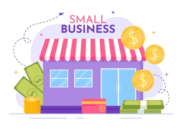 Small Business Loan Vector Illusztráció Store Támogatás Védelem Növekedés Fejlesztése — Stock Vector