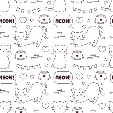 Cats Animals Kusursuz Desen Tasarımı Şablon El Çizimi Çizim Çizimi Çizim Çizimi Kedi Elementi