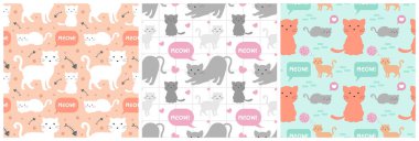 Şablon El Çizim Çizim Çizimi Çizimindeki Kedi Elementi ile Kusursuz Kalıpsız Desen Tasarımı