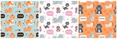 Şablon El Çizim Çizim Çizimi Çizimindeki Kedi Elementi ile Kusursuz Kalıpsız Desen Tasarımı