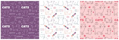 Şablon El Çizim Çizim Çizimi Çizimindeki Kedi Elementi ile Kusursuz Kalıpsız Desen Tasarımı