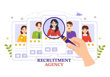 Düz Çizim El Çizim Arkaplan Şablonları 'nda Aday Arayan Yöneticilerle İşe Alma Ajansı Vektör İllüstrasyonu