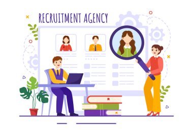 Recruitment Agency Vector Illustration with Managers Searching Candidate for Job Position in Flat Cartoon Hand Drawn Background Templates clipart