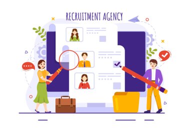 Düz Çizim El Çizim Arkaplan Şablonları 'nda Aday Arayan Yöneticilerle İşe Alma Ajansı Vektör İllüstrasyonu