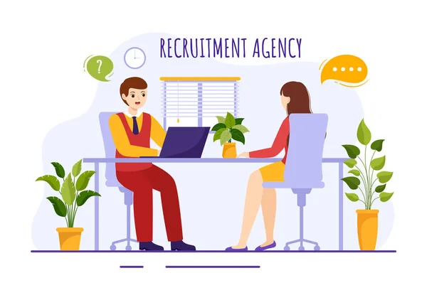 Recruitment Agency Vector Illustration Managers Searching Candidate Job Position Flat — Stock Vector