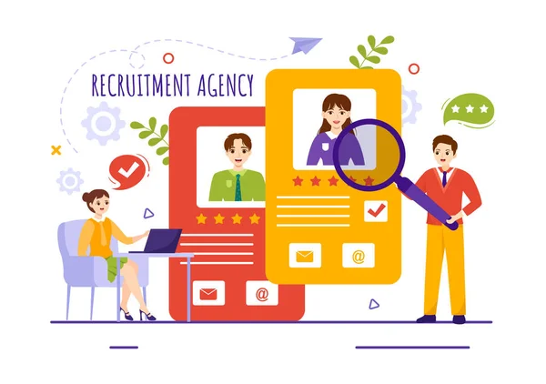 Recruitment Agency Vector Illustration Managers Searching Candidate Job Position Flat — 스톡 벡터