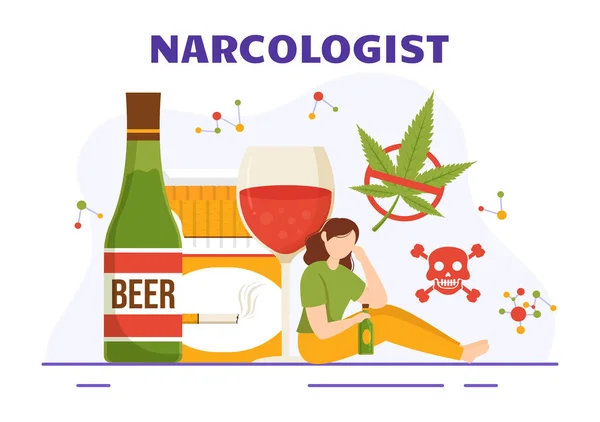 Narkolog Wektor Ilustracja Narkomanii Świadomości Narkomanii Alkohol Tytoń Opiece Zdrowotnej — Wektor stockowy