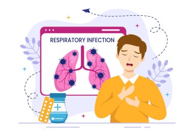 Solunum Enfeksiyonu İltihaplanma Vektörü Akciğerlerde Virüs Hücreleri ile Sağlık Hizmeti Arkaplan Düz Çizgili Çizim El Şablonları