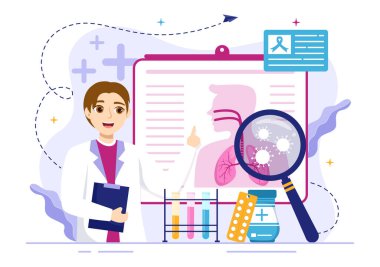 Solunum Enfeksiyonu İltihaplanma Vektörü Akciğerlerde Virüs Hücreleri ile Sağlık Hizmeti Arkaplan Düz Çizgili Çizim El Şablonları