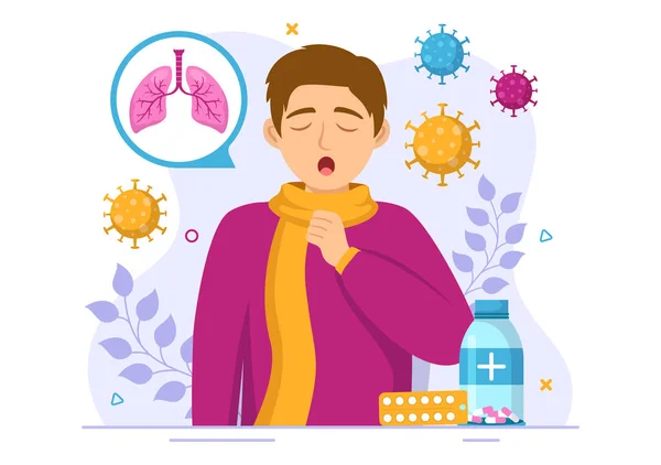 Infecção Respiratória Vetor Ilustração Inflamação Nos Pulmões Com Células Vírus —  Vetores de Stock