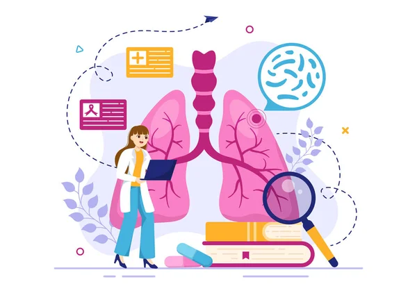 Vector Illustration Inflammation Lungs Virus Cells Healthcare Background Flat Cartoon — 스톡 벡터