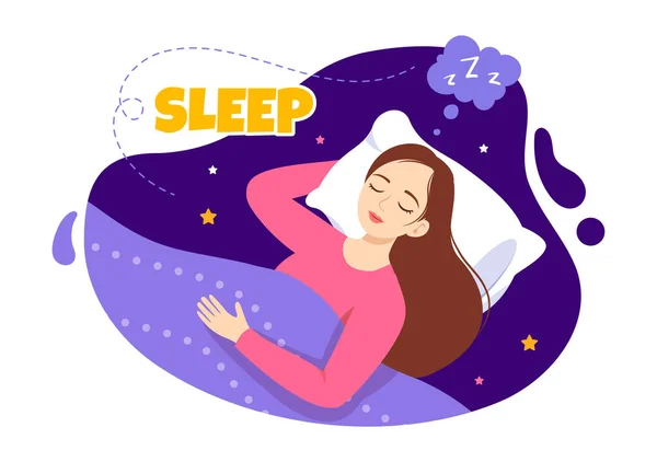 Sleep Vector Illustration Happy Young Person Fast Asleep Having Sweet — Stock Vector