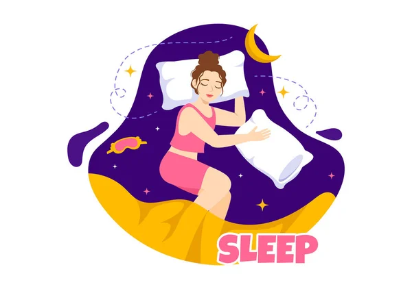 Sonno Vettoriale Illustrazione Con Felice Giovane Persona Veloce Dormire Avendo — Vettoriale Stock