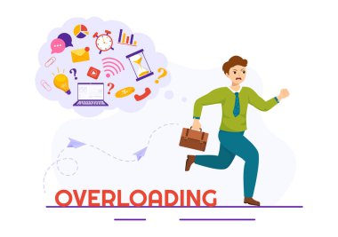 Elle çizilen Şablonlarda Çok Fazla Belge veya Dijital Bilgiler Tamamlamak İçin İşle Fazla Dolu Çalışan İllüstrasyonu ve Çoklu Görev Çalışanları