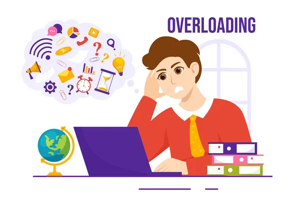 Overloading Vector Illustration Busy Work Multitasking Employee Finish Many Documents — Stock Vector