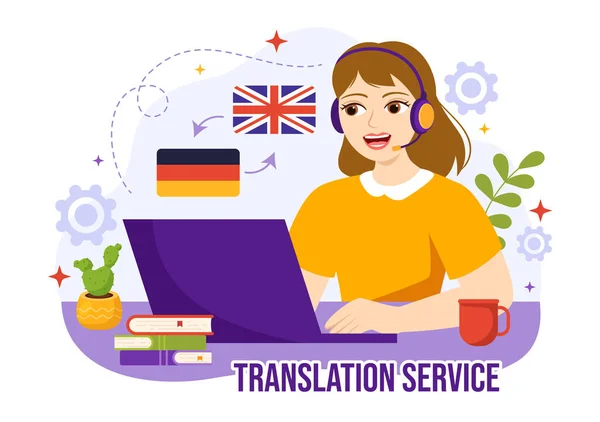 Vertaler Service Vector Illustratie Met Taal Vertaling Verschillende Landen Meertalige — Stockvector