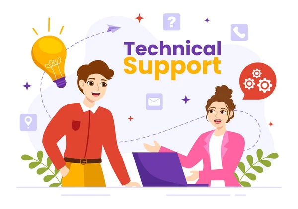 Technical Support System Vector Illustration Software Development Customer Service Technology — Stock Vector