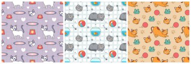 Şablon El Çizim Çizim Çizimi Çizimindeki Kedi Elementi ile Kusursuz Kalıpsız Desen Tasarımı